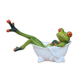 Queemie Creative Resin Frog Figures, Funny Mascot Frog in the Bathtub Craft Sculptures Statues for Home Office Desk Table Top Bathroom Decorations Gifts