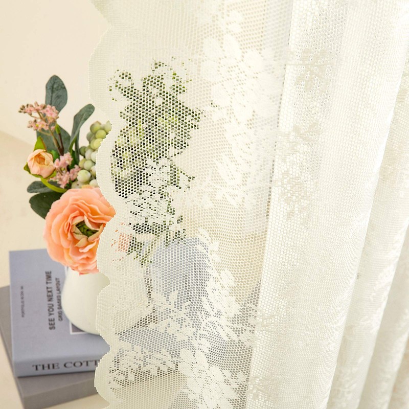 MIULEE Lace Curtains 63 inch Length, Embroidered Semi Sheer Curtains