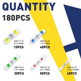 180PCS Solder Seal Wire Connectors-haisstronica Heat Shrink Solder Wire Connectors-Waterproof Butt Connectors - Insulated Electrical Connectors Butt Splice(5Colors/5Size)