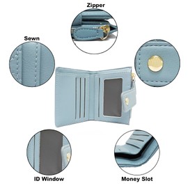 NANXJIUR Slim Wallets for Women Leather RFID Blocking Small Bifold Wallets with Zipper Coin Purse for Ladies Womens Wallet Compact Bifold Card Holder(Blue)