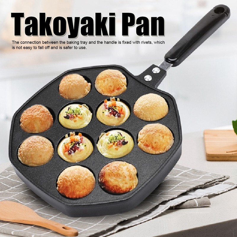 12 Cavities Aluminum Takoyaki Pan Maker Octopus Balls Egg Puffs