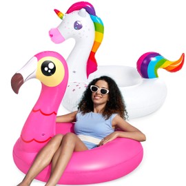 JOYIN JOYIN 2-Pack Flamingo Unicorn Pool Float - Fun Floaties Inflatable Swimming Pool Tubes Toys Party Decorations, Summer Vacation Lake Beach Floaty Swim Rings Raft Lounger for Adults & Kids