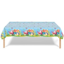 Easter Table Cloth,130 * 220CM Easter Decorations Blue and Coloring Bunny Eggs Party Tablecloth,Rectangular Easter Tablecloth Disposable Plastic Table Cover for Easters Party Supplies
