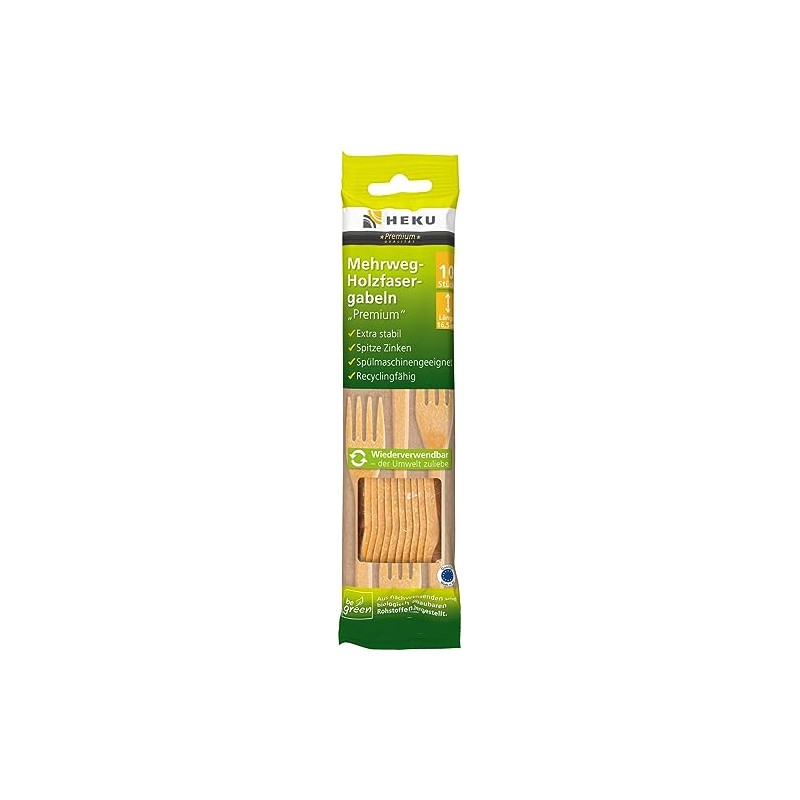 Heku - 10 reusable wood fibre forks, natural, length: 16.5