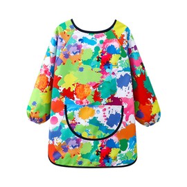 AKSIQIOL kids painting apron, Water-Resistant Art Smock w/Spacious Pouch,Long-Sleeve Protection for Little Artists, Chefs, Crafters (Ages 3-8),Painting, Cooking, Messy Play, & More