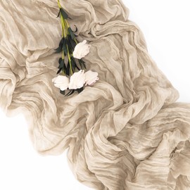 CAPASTEC Cheesecloth Table Runner, Bohemia Rustic Cheesecloth Table Runner, Baby Shower Decor Wedding Easter, 118.11" L x 35.43" W, Beige