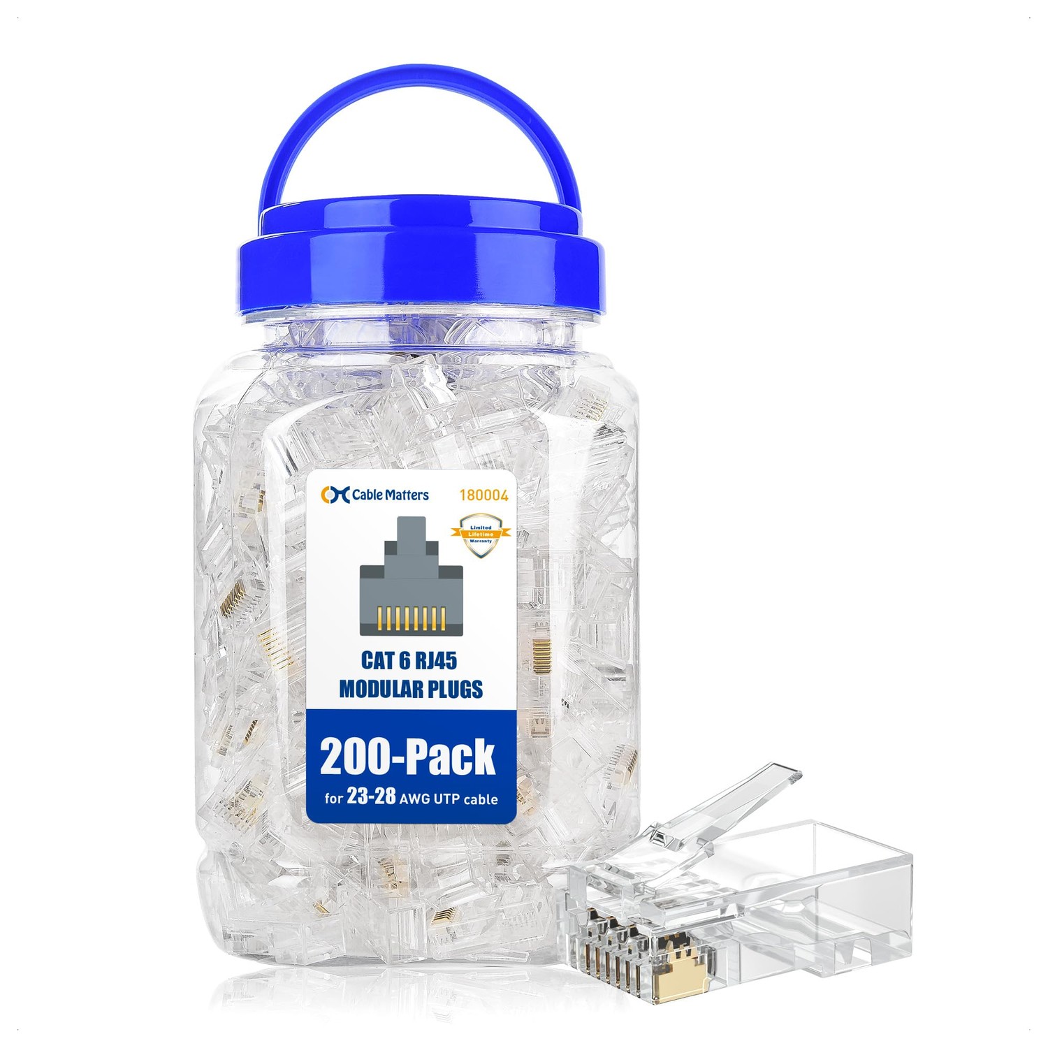 Cable Matters 200-Pack CAT6 RJ45 Modular Plugs, 50µ Gold Plated (RJ45 ...