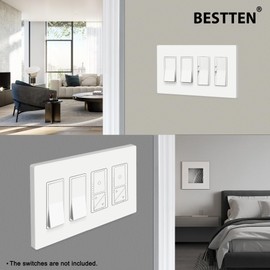 5 Pack BESTTEN USWP4 Off White Series 4-Gang Screwless Wall Plate, Decorator Outlet Cover, for Light Switch, Dimmer, USB, GFCI, Receptacle, H4.69” x W8.35”