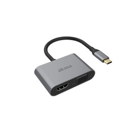 Akasa USB Type-C 2-In-1 Adapter with HDMI VGA｜USB 3.1｜4K UHD｜1080P｜Aluminium alloy｜Dual Ports｜Mac OS｜Windows｜Space Grey｜Compatible with MacBook, Dell, Lenovo and More｜AK-CBCA23-18BK