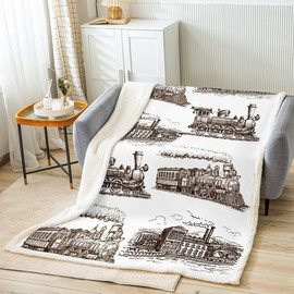 Manfei Train Throw Blanket Retro Steam Locomotive Train Bed Blanket for Kids Boys Adults Room Decor, Vintage Train Blanket for Couch Sofa, Soft and Breathable Fleece Blanket(40 x 50 Inches)