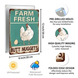 Farm Fresh Butt Nuggets Metal Tin Sign Vintage Chicken Coop Metal Sign Rustic Farmhouse Decor for Kitchen Outdoor Charming Wall Plaque for Home Garden 8x12 Inch