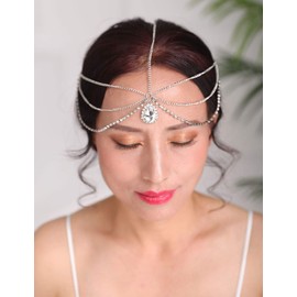 Deniferymakeup Wedding Hair Jewellery Head Chain Head Piece Bridal Birthday Rhinestones Boho Bohemian Floral Head Band Prom Goddess Vacation Boho (Rose Gold)