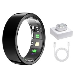Tulbeys Smart Ring with Wireless Charging Bay - Black - Size 12 - Sleep Tracking Wearable - Heart Rate - Oxygen Monitoring - Fitness Tracker - Hand Gesture Brush Tiktok - Up to 9 Days of Battery Life