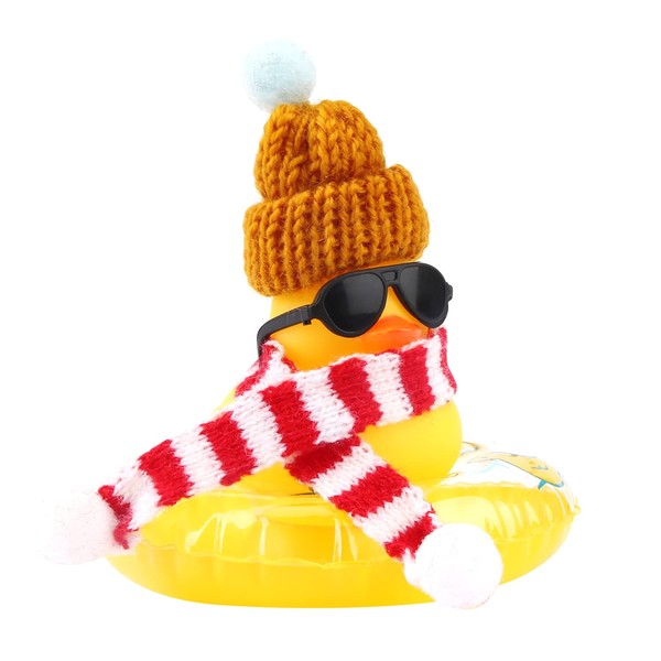 KINBOM Duck Dashboard, Rubber Duck Car Decoration, Winter Style, Duck Car Toy for Car Interior, Dashboard, Office, Desk, Bedroom, Boys and Girls (Yellow Hat)