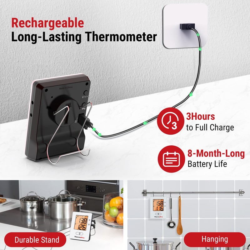 ThermoPro TP910 650FT Bluetooth Meat Thermometer for Smokers, Rechargeable Wireless