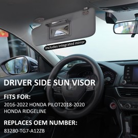 Left Drvier Side Sun Visor Compatible with Honda Pilot 2017 2018 2019 2020 2021, Honda Ridgeline 2018 2019 2020, Car Sun Visor Replacement, with Makeup Mirror, Replaces # 83280-TG7-A12ZB, Grey
