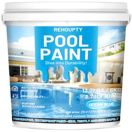 Pool Paint Ocean Blue, Durability Water-Based Acrylic Resin Concrete Pool Paint, Quick-drying Waterproof Coating for Underground Aboveground Cement Pond, Water Parks, Fiberglass Stock Tank (Ocean Blue - 1 Gal)