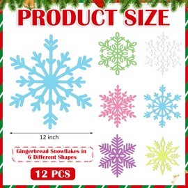Soulchen 12 Pcs Large Christmas Pastel Snowflake Ornaments for Tree 12'' Plastic Christmas Hanging Decorations with Ropes for Indoor Outdoor Xmas Tree Winter Crafts Decor(Colorful)