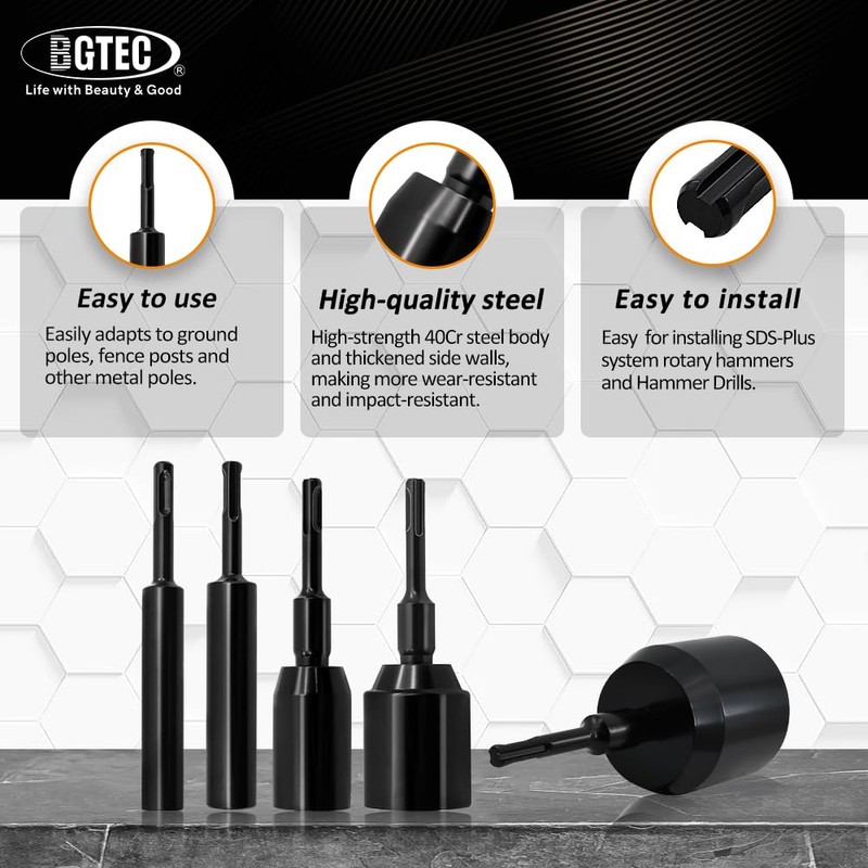 Ground Rod Driver Bit-BGTEC 2pcs 1-3/4" SDS Plus Grounding Rod
