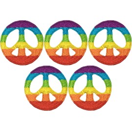 Ranger Return Set 5 of Small Cute Mini Peace Sign Colorful Rainbow Tiny Sew Iron on Embroidered Patches (Peace-CLR-O-MINI5)