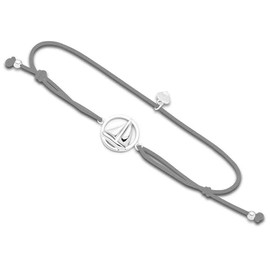 DUR Ahoi Sailing Ship Elastic Bracelet for Women with 925 Sterling Silver in Grey Adjustable Length 14 cm A1627GR, Sterling Silver, No Gemstone