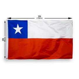 DANF Chile Flag 3x5 Ft Thick Polyester, Fade Resistant, Brass Grommets, Canvas Header Double Sided Chilean Flags 3 X 5 Feet