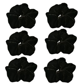 PIDOUDOU 6 Pcs Black Color Large Size Velvet Scrunchies for Women Hair Elastic Bands 6 Count (Pack of 1)