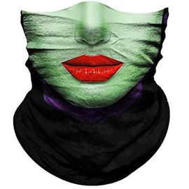 Obacle Skull Face Mask for Women Men Dust Wind Sun Protection Seamless Bandana Face Mask for Rave Festival Motorcycle Riding Biker Outdoor Running 3D Tube Mask (Cyan Face Red Lip)