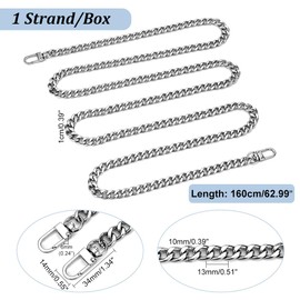 PH PandaHall 1 Strand 63 Inches DIY Iron Flat Chain Strap Handbag Chains Accessories Purse Straps Shoulder Cross Body Replacement Straps with 2pcs Metal Buckles Platinum