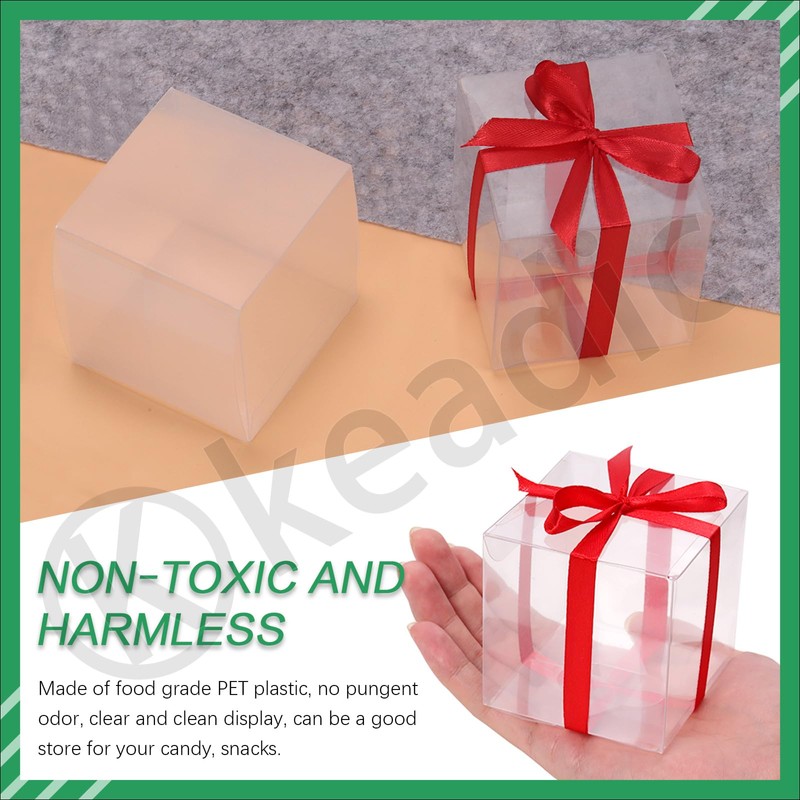 Keadic 33Pcs Clear Square Favor Boxes with Gift Ribbons, Scissors,