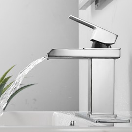 Djedjeo Bathroom Waterfall Faucet, Washbasin, Anti Drip, Single Handle Basin, Water Saving, Ceramic Valve; Hot & Cold Spout, Anti-Corrosion Stainless Steel & Brass Bathroom Faucet(Chrome)