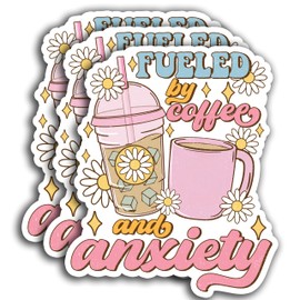 (3PCS) Fueled by Iced Coffee and Anxiety Sticker Mental Health Coffee Lovers Sarcastic Sticker Waterproof Vinyl Sticker Decals for Books Laptops Phone Water Bottles Tumbler Cup Kindle 3x2.2 Inch