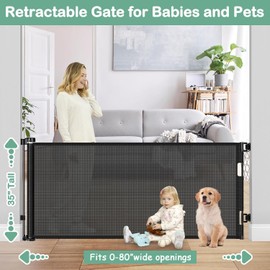 80 Inch Retractable Baby Gates for Doorways Retractable Mesh Dog Gate for The House 35” Tall Retractable Gate Outdoor Baby Gate for Decks Indoor Retractable Pet Gate Mesh Child Safety Gate for Stairs