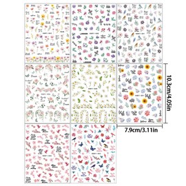 ﻿8Sheets Flower Nail Stickers for Women Summer Spring Floral Nail Decals Sliders Rose Daisy Flower Stickers for Nails Design Butterfly Cherry Blossom Nail Sticker Nails Supplies Manicure Accessories