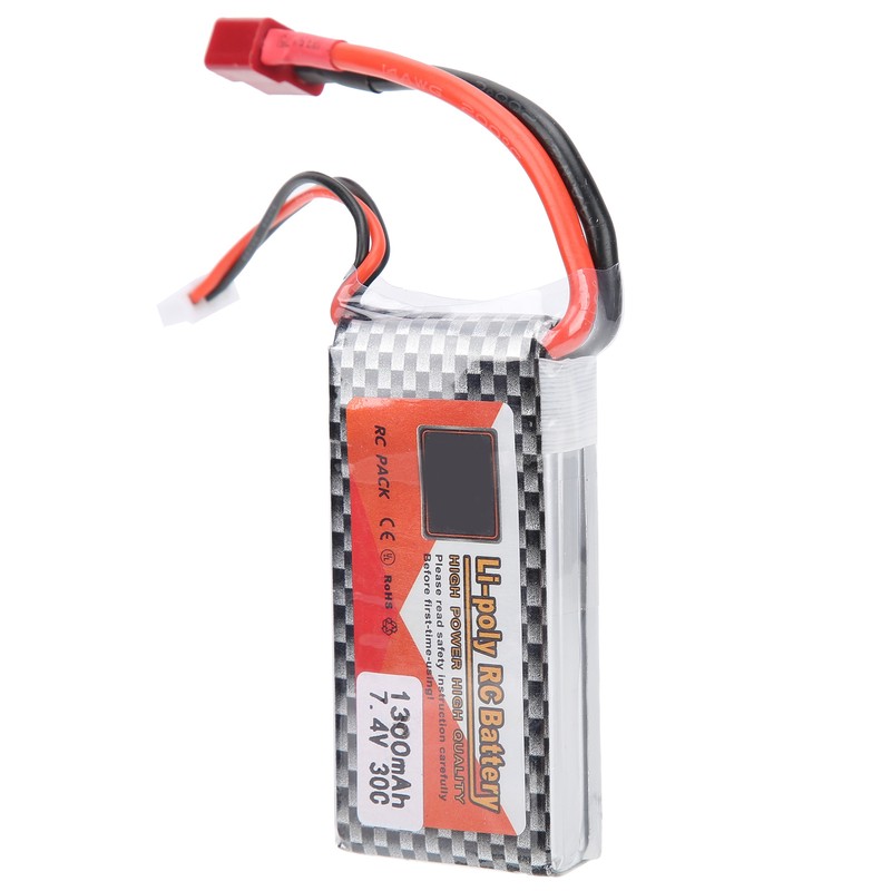 7.4V 1300mAh 30C Lipo Battery with T Plug Rechargeable Lithium