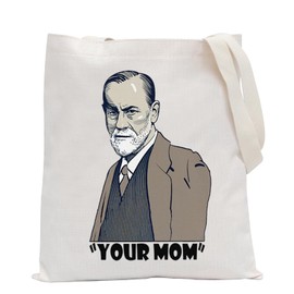 POFULL Psychology Gift Psychologist Gift Psychiatry Lovers Gift Founder of Psychoanalysis Gift Your Mom Jokes Tote Bag (YOUR MOM)