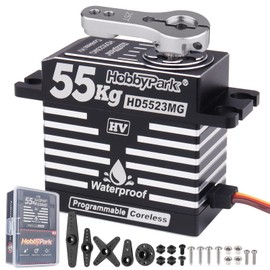 HobbyPark Waterproof RC Servo High Torque Coreless Motor Metal Gear Digital Servo Aluminum Case Parts for 1/8 1/10 RC Crawler SCX10 TRX4 RC Truck RC Car Buggy Basher Control Angle 180° (55kg Torque)