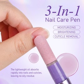 FREEORR 3-in-1 Cuticle Oil Pen, Cuticle Pusher Pen with Ceramic Tip, Upgraded Rotary Oil Discharge Portable Nail Care Pen Cuticle Remover for Hangnails Dry & Damaged Nails, Moisturize Strengthen(1pc)