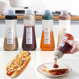 MLKLDOU Condiment Squeeze Bottles,12 oz (350ml) Squeeze Bottles for Sauces，Leakproof Squirt Reusable Plastic Oil Container Dispenser for Ketchup, BBQ, Salad, Dressing Pack of 4 (five hole)
