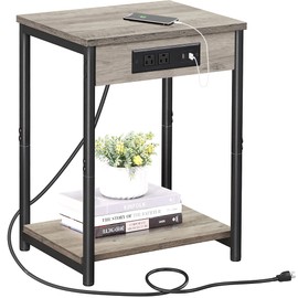 TUTOTAK End Table with Charging Station, Side Table with 2 USB Ports and 2 Outlets, 21.8”H 2-Tier Nightstand with Storage Shelf, Sofa Table TB01BG025 (1 pc)