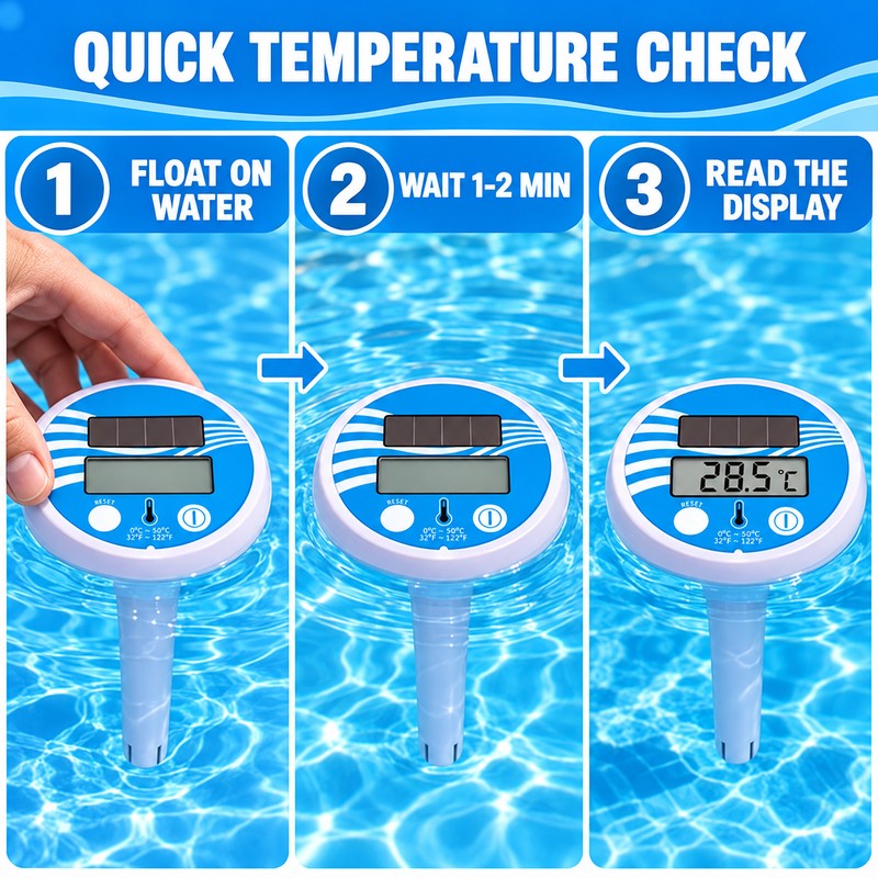 Solar Floating Pool Thermometer, Digital LCD Water Temperature Gauge with