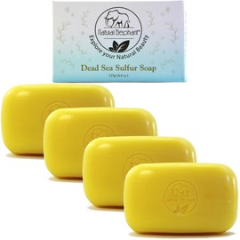 Natural Elephant Dead Sea Sulfur Soap 4.4 oz with Dead Sea Salt, Aloe Vera, Sulphur Face and Body Cleanser Bar for All Skin Types (4 Pack (17.6 oz Total))