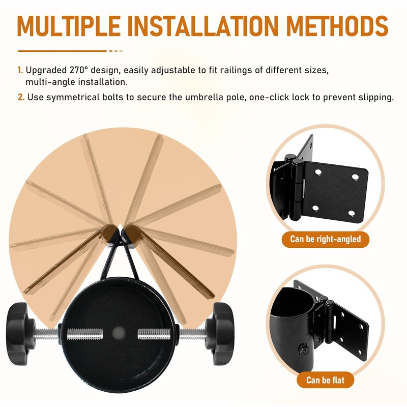 Stainless Steel Deck Umbrella Mount, Patio Railing Umbrella Holder Set