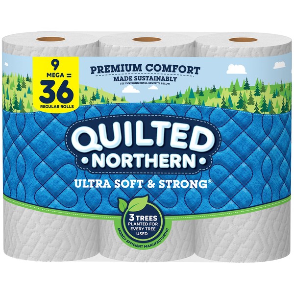 Quilted Northern Ultra Soft & Strong Toilet Paper, 9 Mega Rolls = 36 Regular Rolls, 2-ply Bath Tissue
