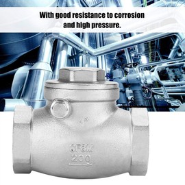 Akozon Swing Check Valve 1 Inch DN25 Check Valve Stainless Steel One Way Internal Thread WOG 200PSI for Water, Oil, Steam and Other Media and Some Corrosive Liquids