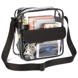 Clear Crossbody Messenger Shoulder Bag, Jonnick Clear Cross Body Stadium Approved Transparent Bag Gym Zippered Tote Bag