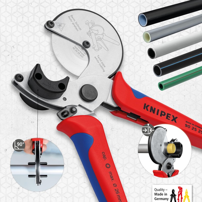 KNIPEX Pipe Cutter for Composite and Plastic Pipes Chrome-Plated with