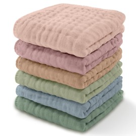 Baby Washcloths, Muslin Cotton Baby Towels, Large 10”x10” Wash Cloths Soft on Sensitive Skin, Absorbent for Boys & Girls, Newborn Baby & Toddlers Essentials Shower Registry Gift(Multicolor, Pack of 6)