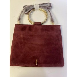 Thacker Le Pouch Leather Bag Gold Hammered Ring Handle Leather Crossbody Maroon