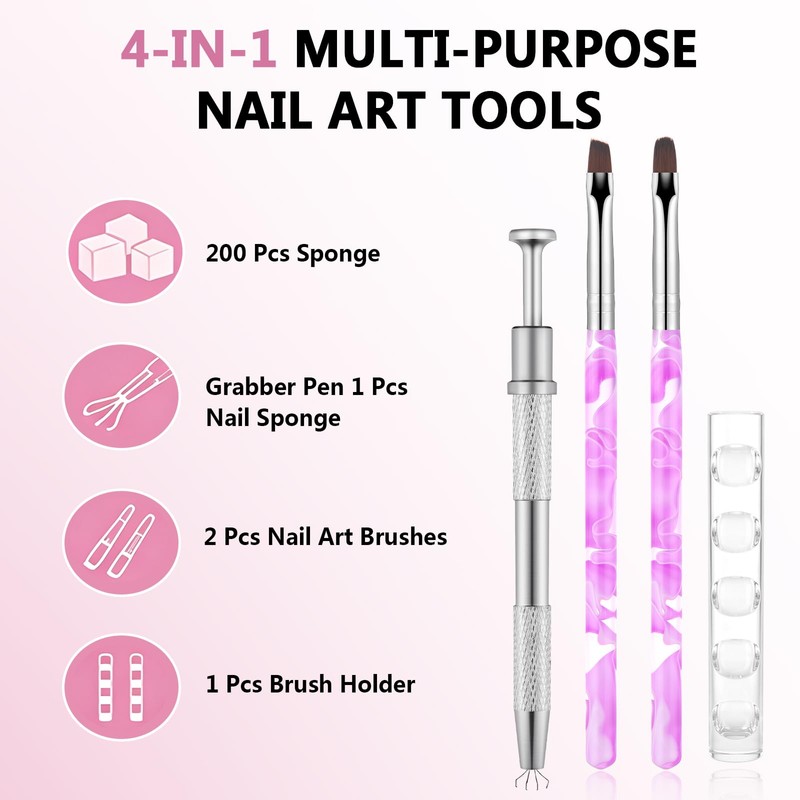GEMSANVA 200Pcs Soft Nail Sponges Set,With Grabbing Pen & Clean
